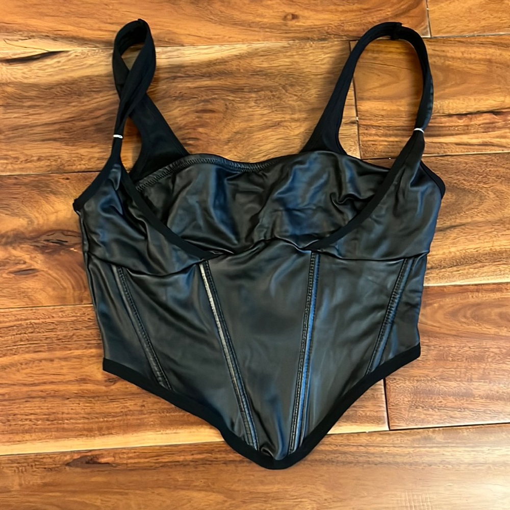 Shein Black Corset Faux Leather Top - Size US 2